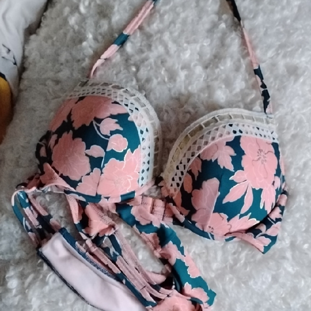 Shade & Shore Pink and Teal Floral Bikini